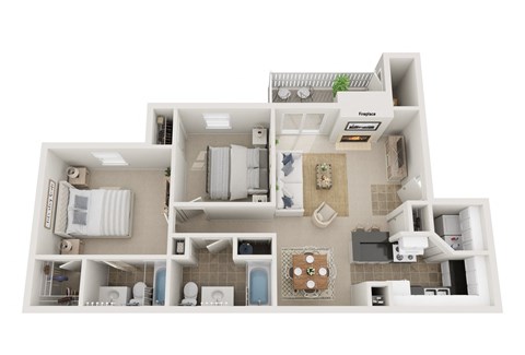 Floor plan for 2 beds, 2 baths, 1100 sqft